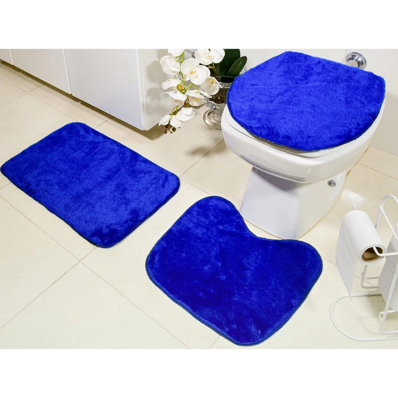 Kit 3 Tapetes Para Banheiro Felpa Aveludada de Luxo Antiderrapante